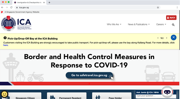 Screenshot of ICA website