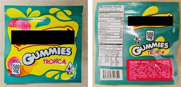 Sweets believed to have been infused by cannabis seized by ICA officers in a parcel on 20 January 2022