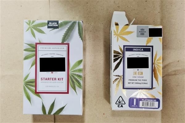 Vaporisers containing cannabis extracts seized by ICA officers in a parcel on 20 January 2022