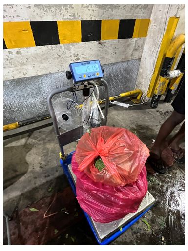 Produce is weighed and the total weight is tallied