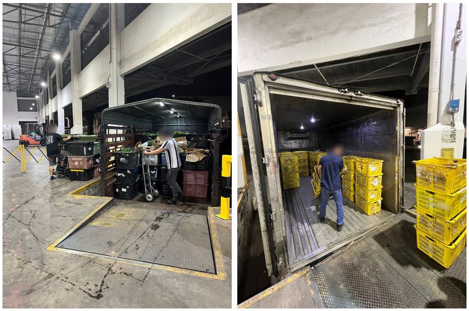 Truck drivers unloading imports for inspection
