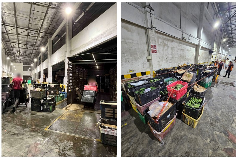 Truck drivers unloading imports for inspection and all illegal imports are seized