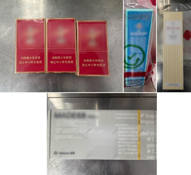 A traveller at Changi Airport was caught with three packets of duty-unpaid cigarettes, two bottles of liquor and a GST-payable good – a computer keyboard found inside a box –  that exceeded his allowance