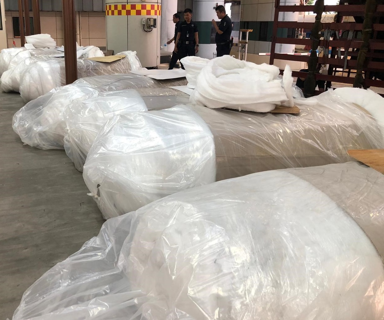 Assorted duty-unpaid cigarettes concealed in fibre sponge mattresses