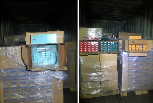 Duty-unpaid cigarettes hidden amongst boxes of printer parts Duty-unpaid cigarettes hidden amongst boxes of printer parts