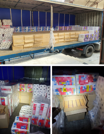 ICA officers uncovered duty-unpaid cigarettes hidden amongst kitchen towels and toilet rolls ICA officers uncovered duty-unpaid cigarettes hidden amongst kitchen towels and toilet rolls